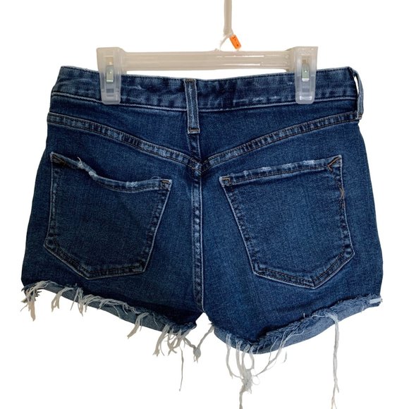 EXPRESS Original Relaxed Low Rise Shortie Frayed Hem Blue Denim Jean Shorts Sz 0 - Picture 2 of 8